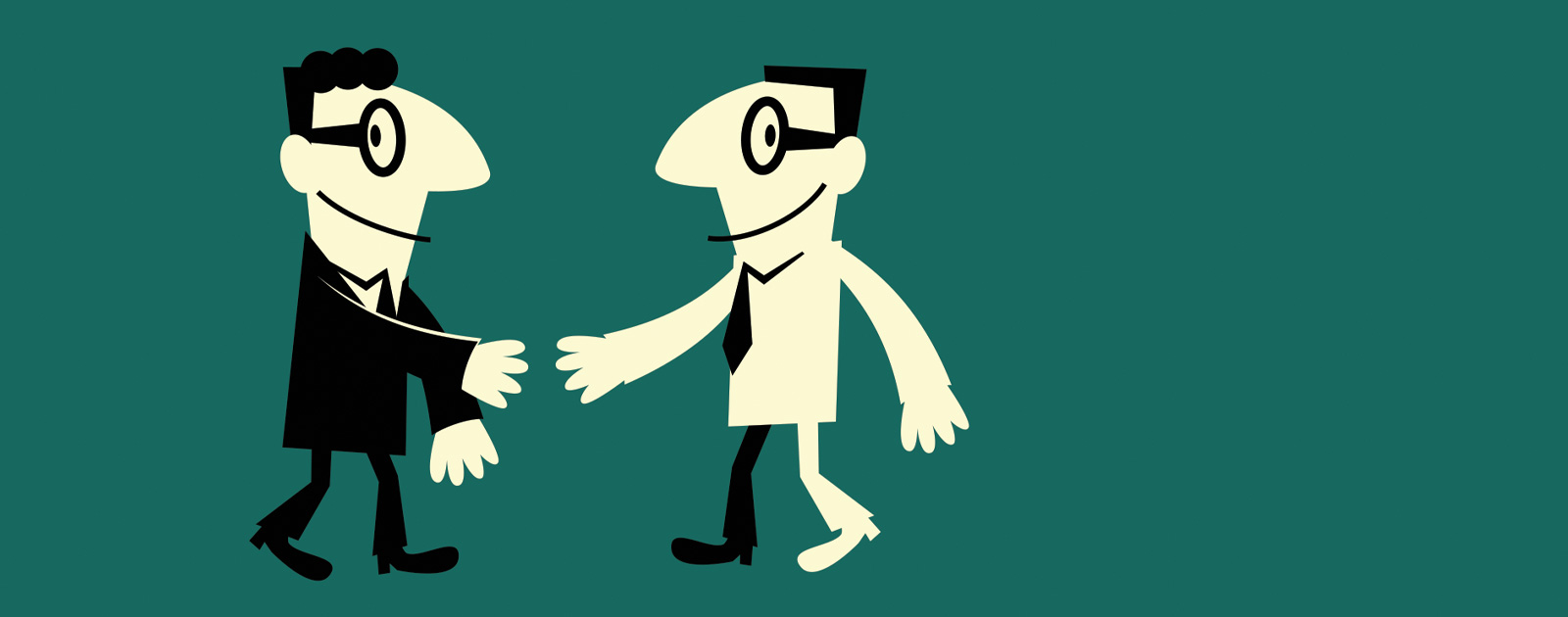 Two figures shake hands as in small business partnership