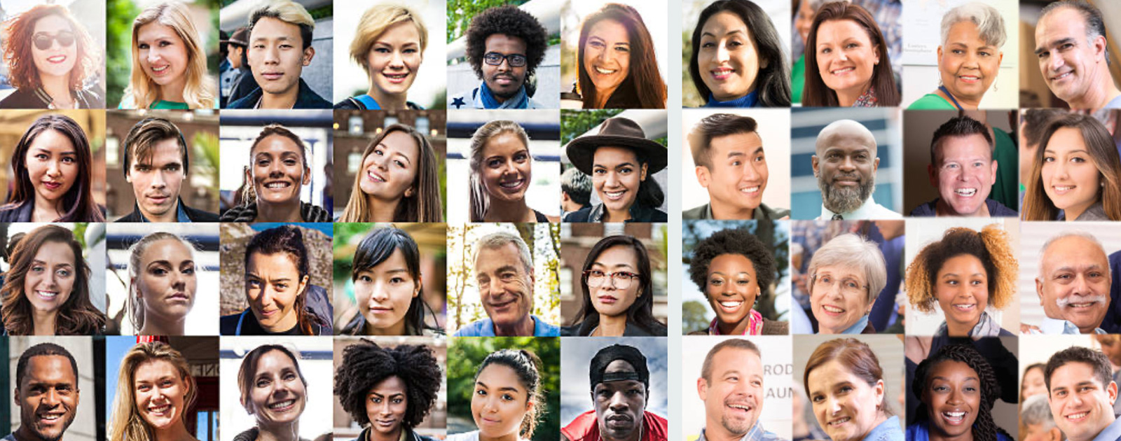 a grid photo shows many faces of working age people